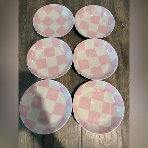 New Set of 6 Pink Bamboo Melamine Checkered Bowls
